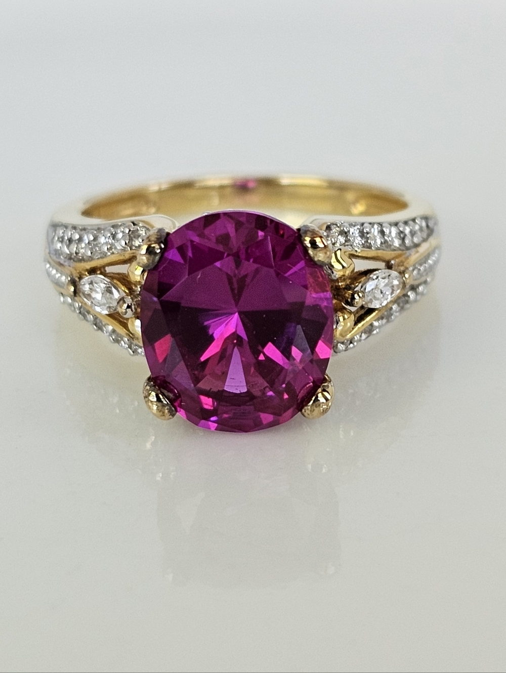 Victoria Wieck Dark Pink Sapphire & White Topaz Ring Yellow Gold Vermeil Size 9.